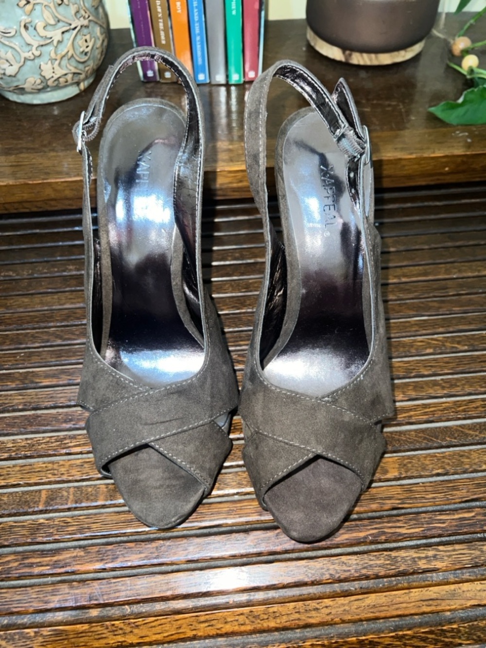 Xappeal Brown Suede Peep-Toe Slingback Heels